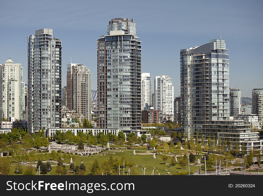 Modern residential homes and park in Vancouver. Modern residential homes and park in Vancouver