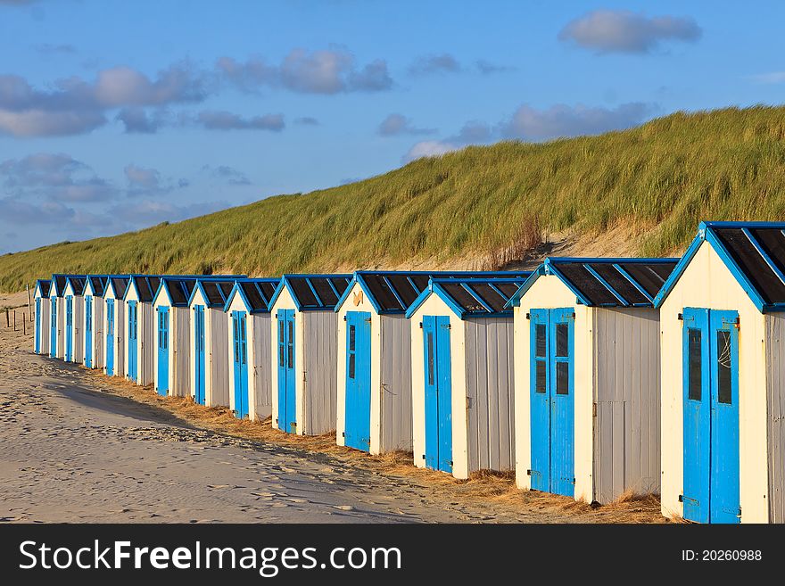 A row of cabins on the beach