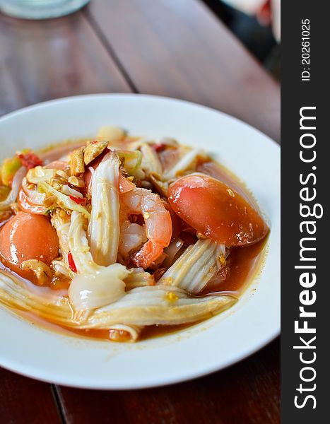 Spicy coconut salad with vegetables , Thai style food