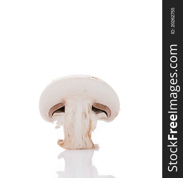 Half cutted mushroom isolated on white
