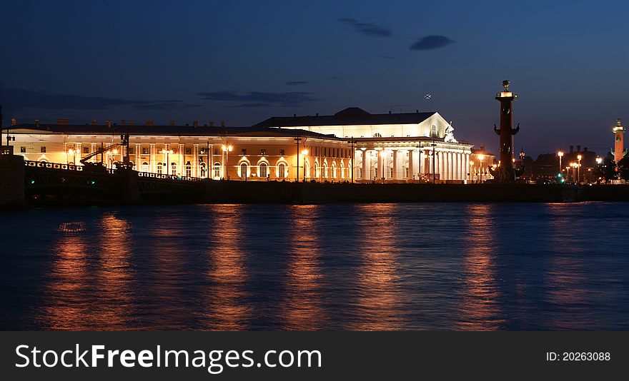 Night in St. Petersburg, Vasilyevsky island, the exchange. Night in St. Petersburg, Vasilyevsky island, the exchange