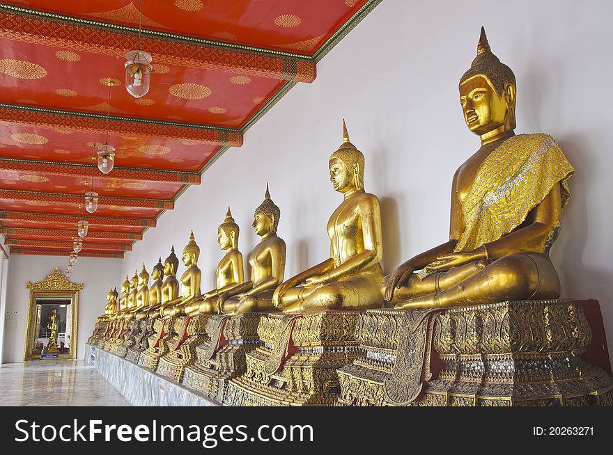 Arrange image of Buddha in temple Thailand