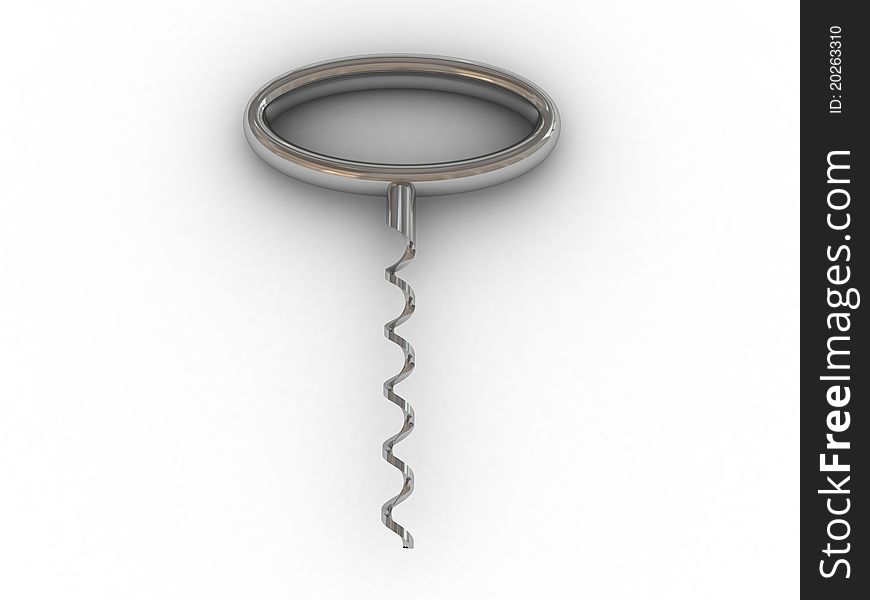 Metal corkscrew on a white background