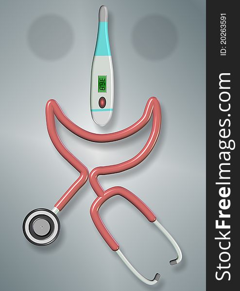 Stethoscope and thermometer creating smiling face. Stethoscope and thermometer creating smiling face