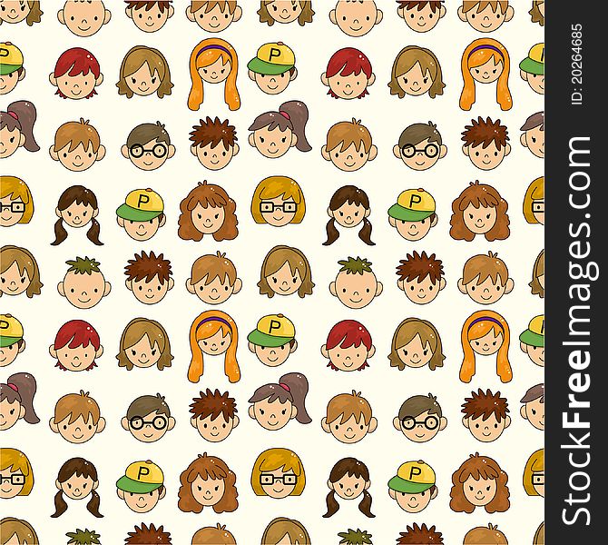 Seamless Young People Face Pattern