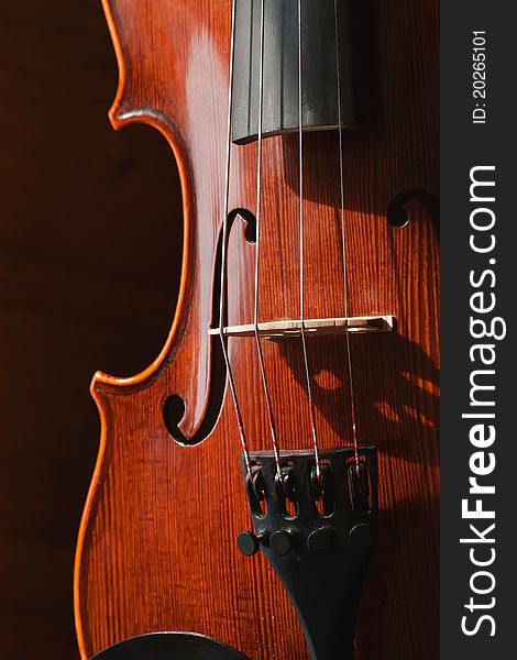 Close up of violin with dark background. Close up of violin with dark background