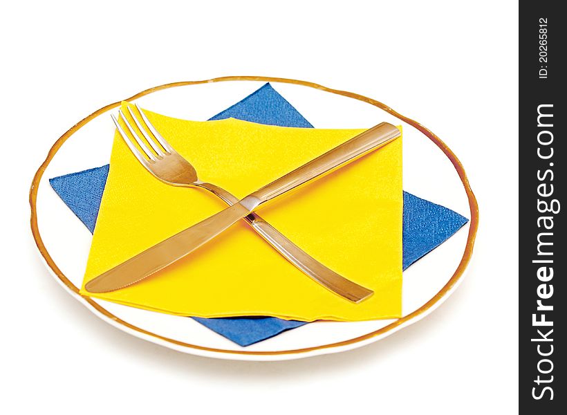 Knife fork napkin and plate