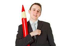 Businessman With Red Pencil Royalty Free Stock Photo