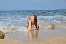 Girl Lying In The Sea Waves Stock Photo Girl Lying In The Sea Waves Stock Photo