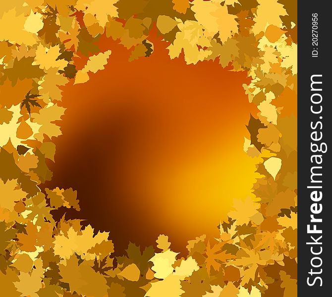 Gold autumn background with leaves. EPS 8