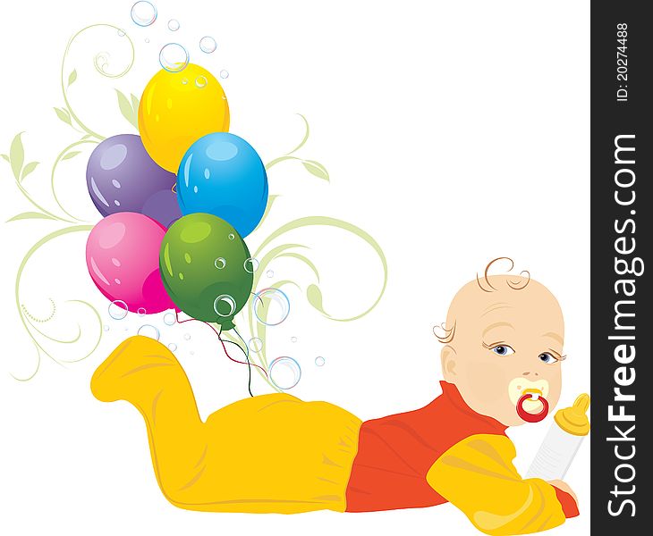 Baby and colorful balloons