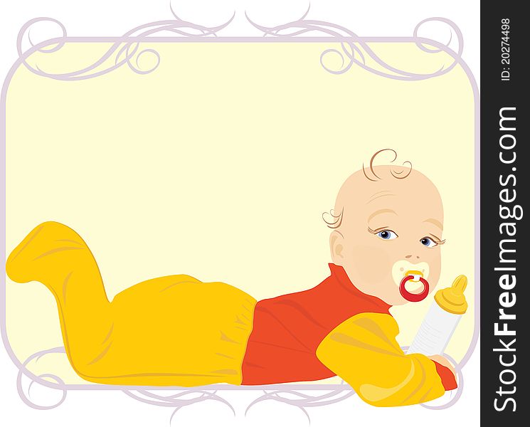 Baby with milk bottle. Child food