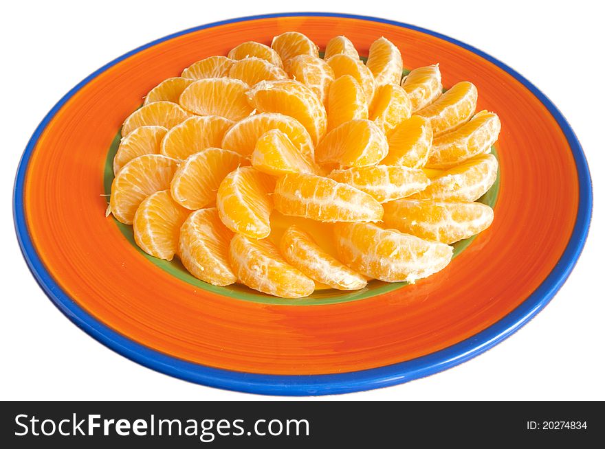 Plate with mandarin oranges isolated on white background. Plate with mandarin oranges isolated on white background