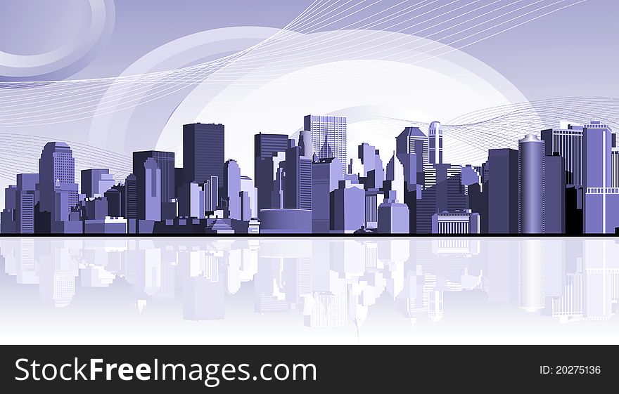 Panorama of the big city. Urban background. Raster version of illustration