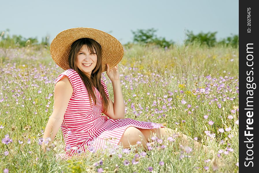 Retro style girl at countryside.