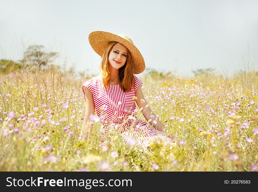 Retro style girl at countryside.