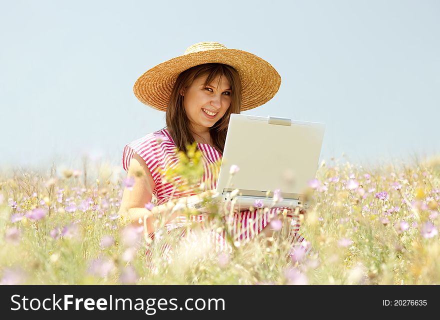 Girl At Countryside With Notebook.