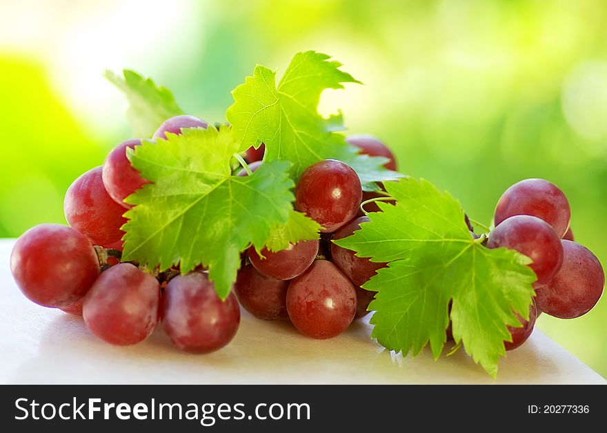 Bunch of grapes on green background