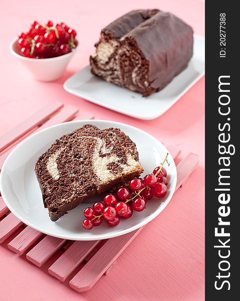 Sliced marble cake on a plate