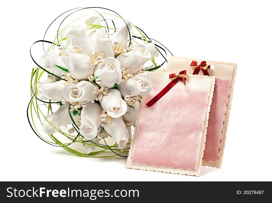 Roses on white background with empty card. Roses on white background with empty card.