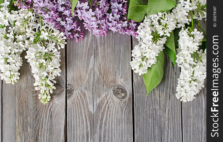 The beautiful lilac on a wooden surface