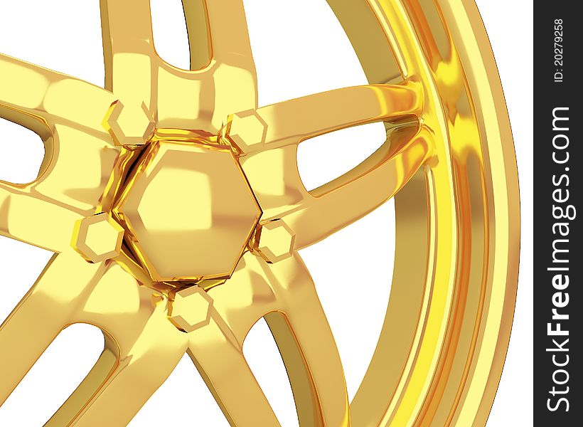 A closeup of gold car disc isolated. A closeup of gold car disc isolated