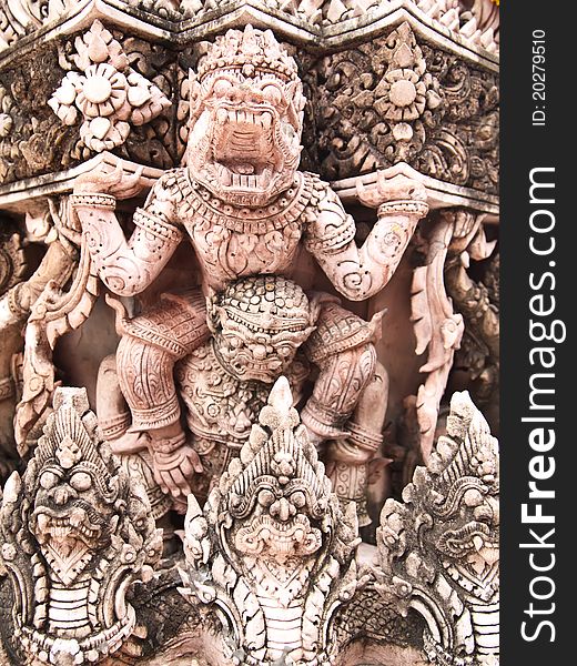 Monkey and Colossus help carry out the pagoda, Bangkok, Thailand. Monkey and Colossus help carry out the pagoda, Bangkok, Thailand