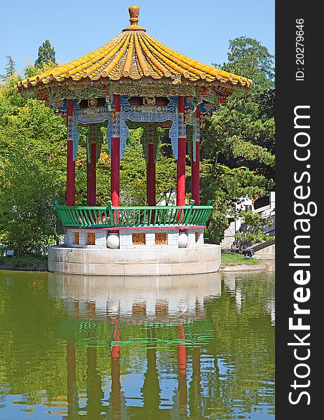 Traditional chinese garden with pond