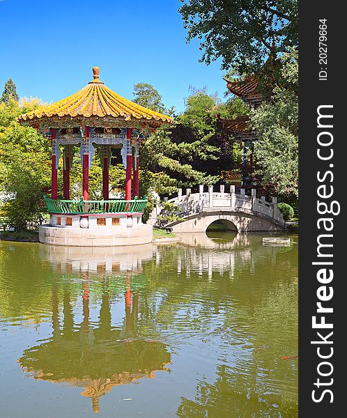 Traditional chinese garden with pond