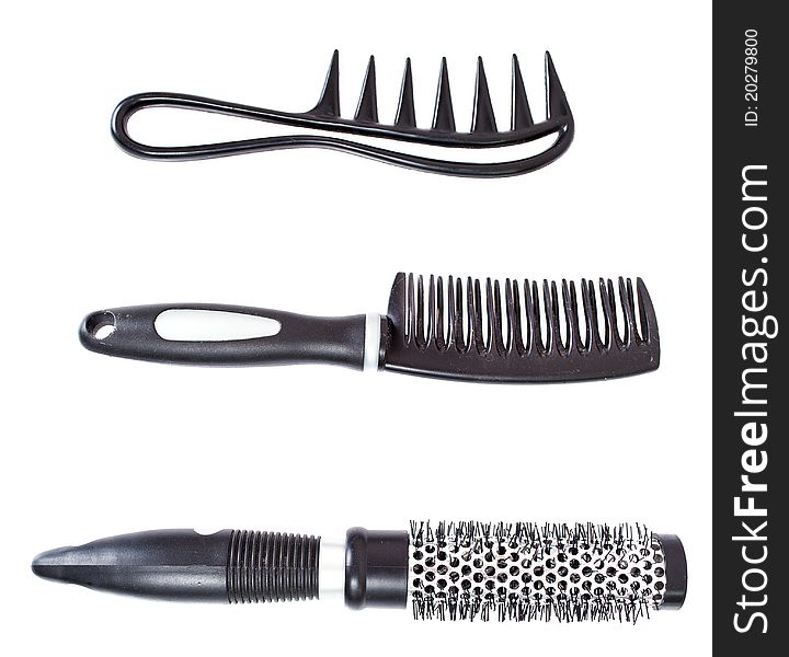 Three Hairbrushes On White