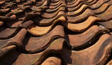 Part Of A Very Old Tiled Roof. Royalty Free Stock Photography