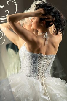 Bride Looking At Mirror Stock Photo Bride Looking At Mirror Stock Photo