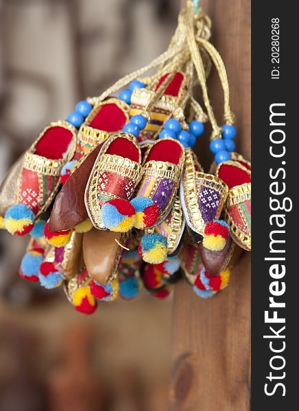 Set of miniature decorative ethnic shoes. Set of miniature decorative ethnic shoes