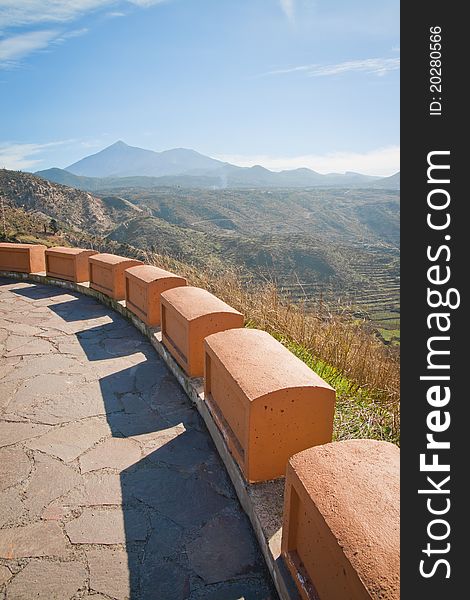 A spot in Tenerife with many blocks and a beautiful mountain landscape in the background. A spot in Tenerife with many blocks and a beautiful mountain landscape in the background