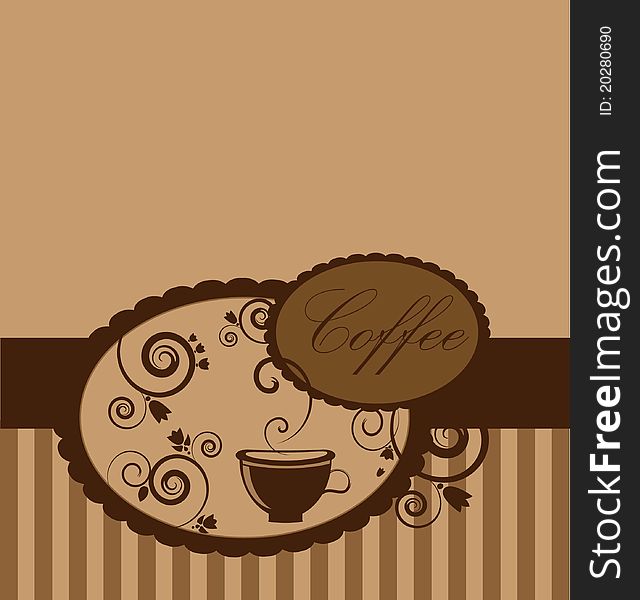 Background with cup of coffee and design element. Background with cup of coffee and design element