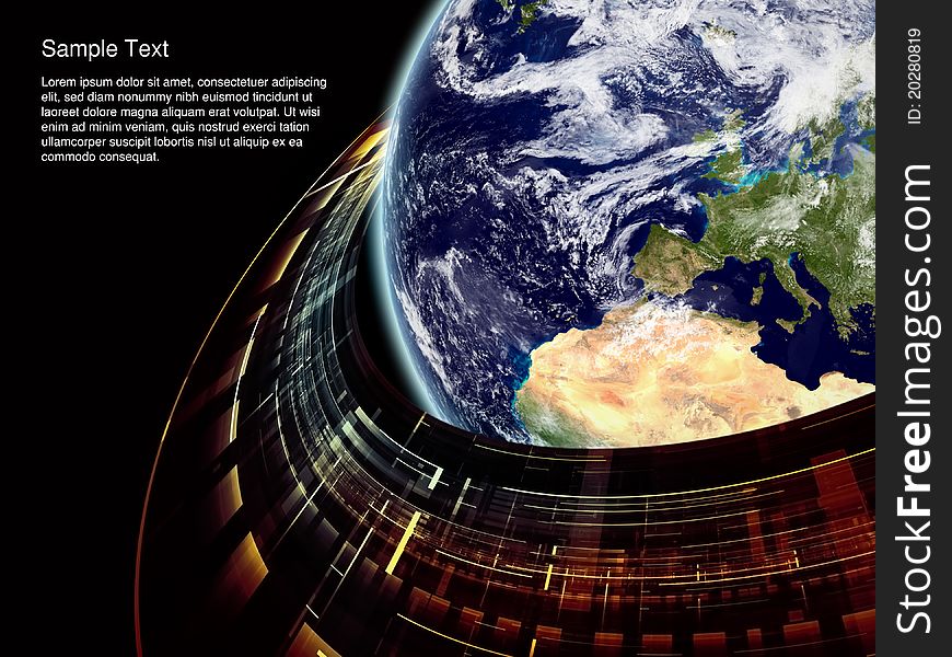 Montage of Earth globe Saturn-like technological ring on the subject of modern technologies, communication and progress. Earth map imagery is a courtesy of Visible Earth (. Montage of Earth globe Saturn-like technological ring on the subject of modern technologies, communication and progress. Earth map imagery is a courtesy of Visible Earth (