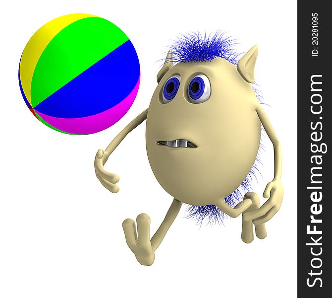 Haired 3D Puppet Playing With Colorful Ball