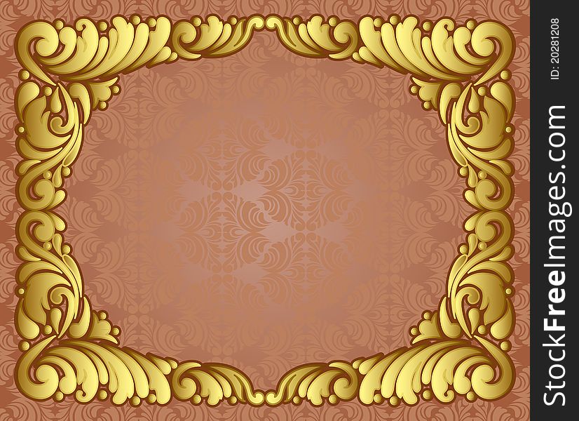 Gold decorated frame on a brown background. Gold decorated frame on a brown background