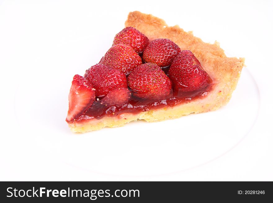 Strawberry Tart portion on a white background