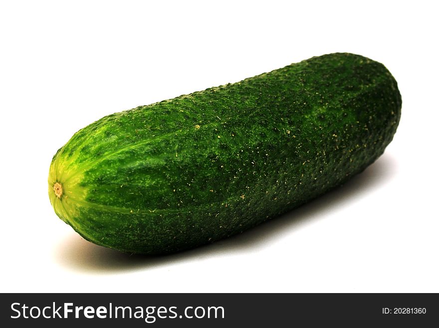 Foto of big green cucumber on white background