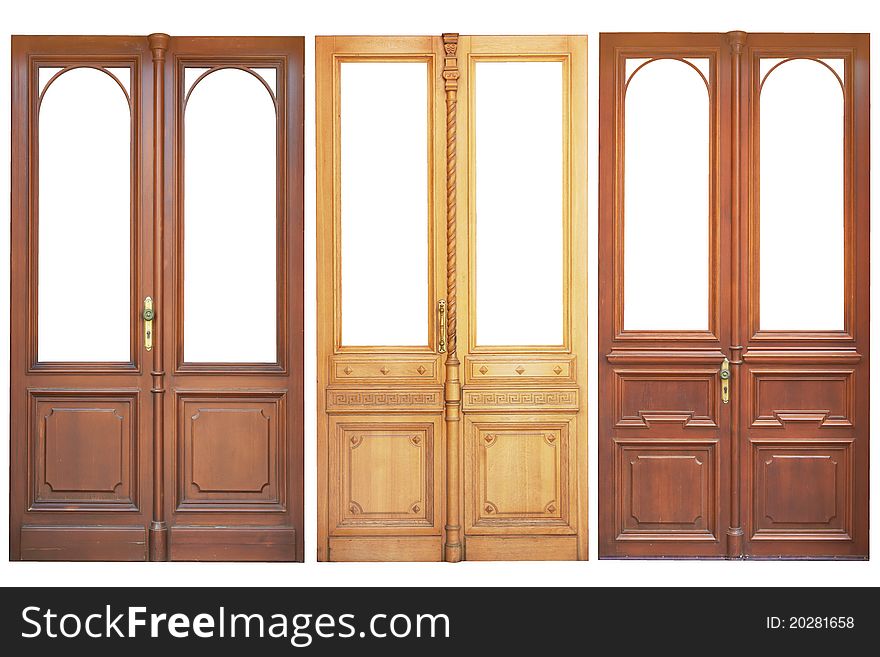 Set of wooden doors isolated on white background