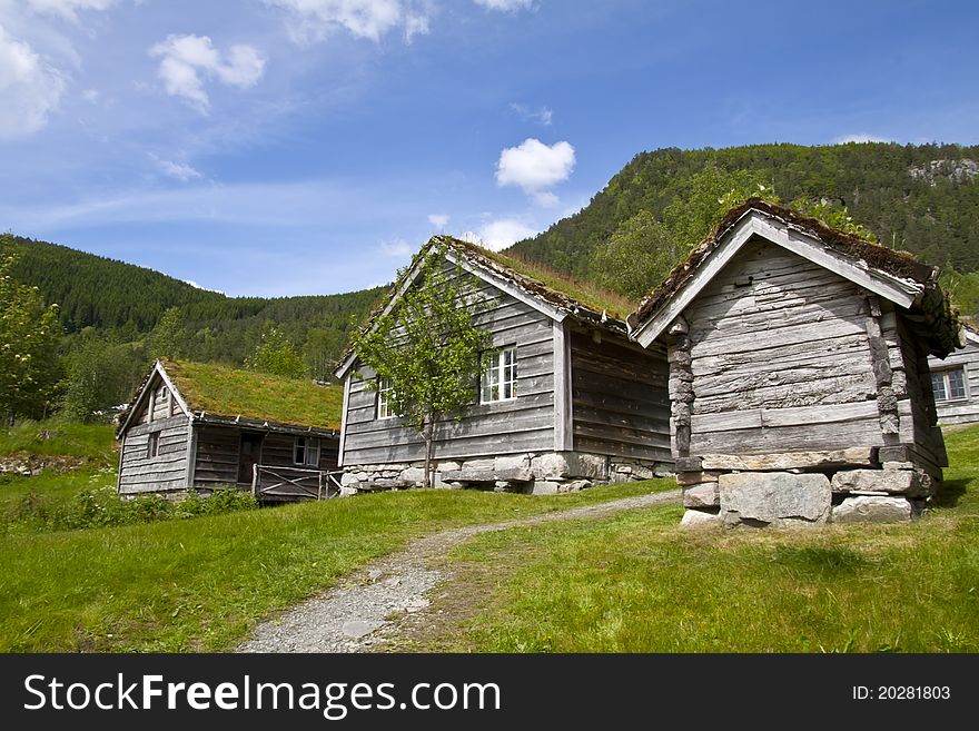 Ancient fisherman's wooden huts, Sognefjord  region, west Norway. Ancient fisherman's wooden huts, Sognefjord  region, west Norway