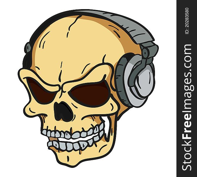 Sketch picture of skull with headphones