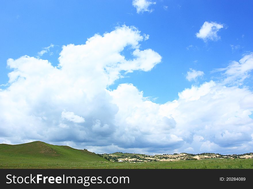 Landscape of grassland with cloudy sky. Landscape of grassland with cloudy sky