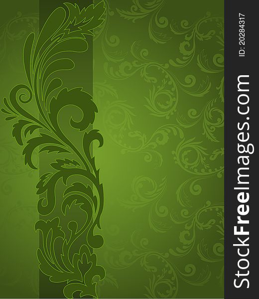 Abstract green background with ornaments on the vertical strip