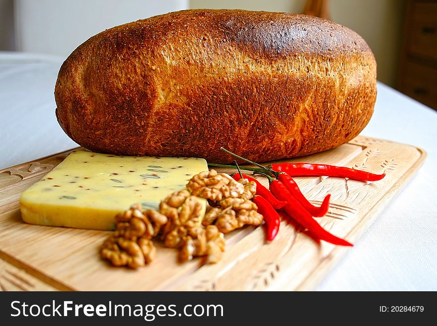 Homemade bread with cheese and walnuts