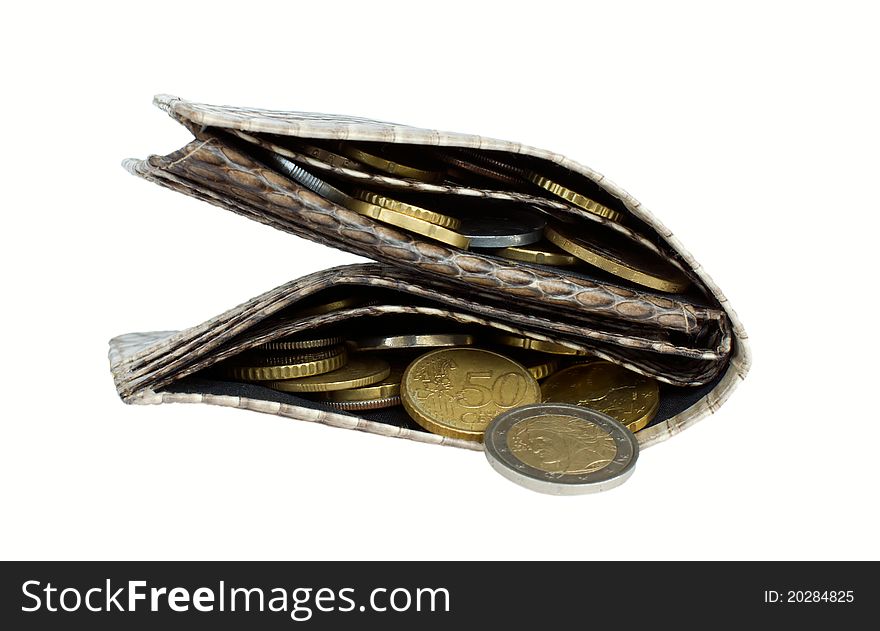 Fat wallet full of coins. Fat wallet full of coins