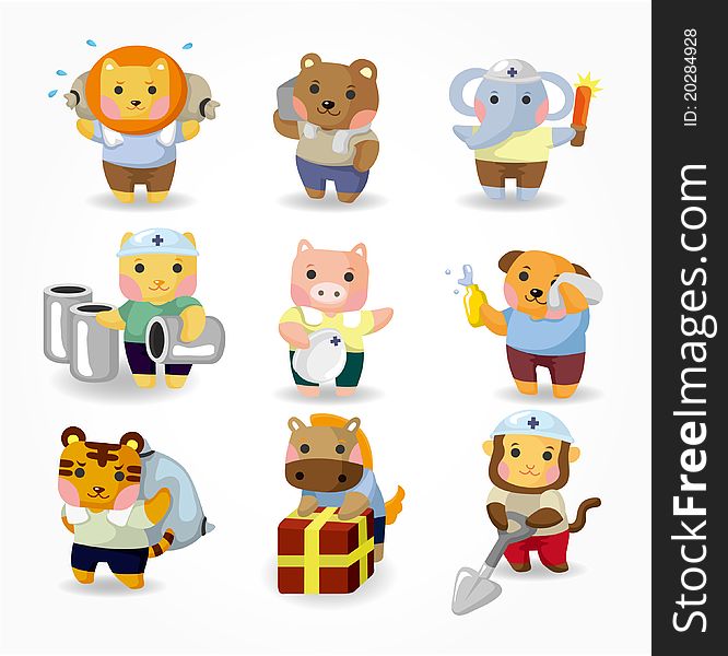 Cartoon Animal Worker Icon Set