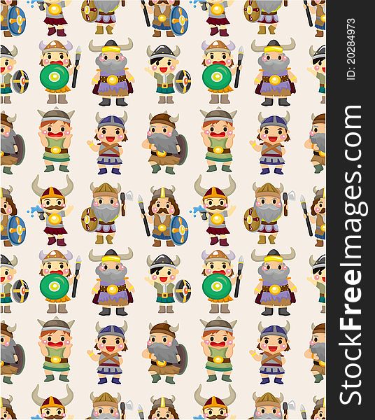 Cartoon vikings pirate seamless pattern, drawing