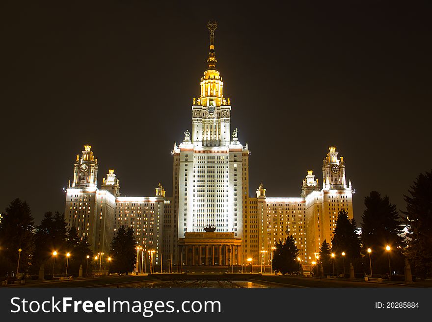 Moscow State University in night